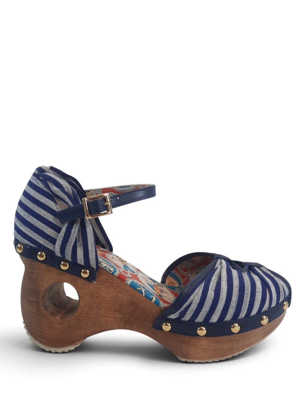 MISS L-FIRE Retro 50s Hawaiian Sandal Pin-Up Wood Platform Nautical Cut Out 9.5